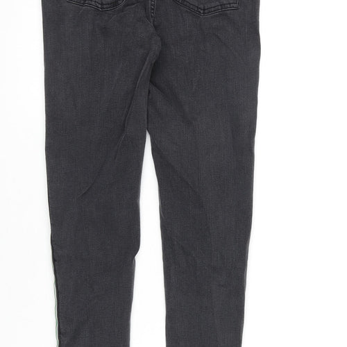 Marks and Spencer Womens Grey Cotton Skinny Jeans Size 6 L28 in Regular Zip - Stripe Detail