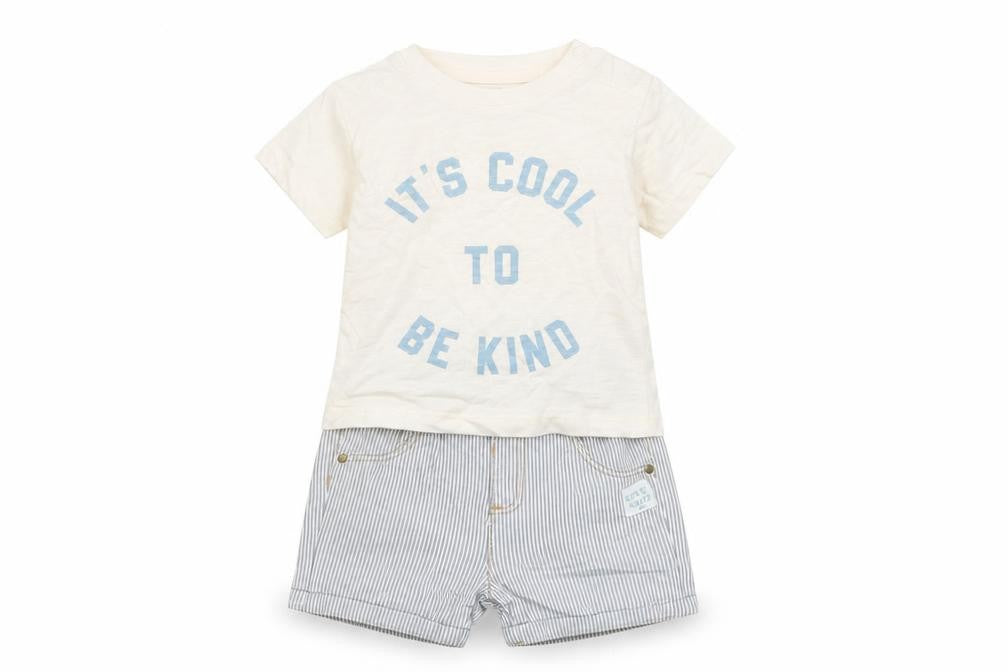 Marks and Spencer Baby Multicoloured Striped Cotton Shorts Set Outfit/Set Size 6-9 Months Snap - It's Cool To Be Kind