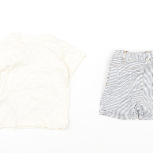 Marks and Spencer Baby Multicoloured Striped Cotton Shorts Set Outfit/Set Size 6-9 Months Snap - It's Cool To Be Kind