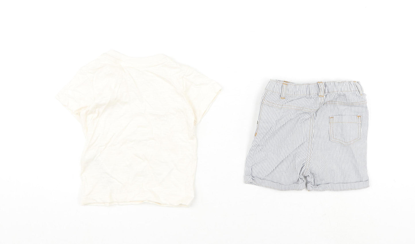 Marks and Spencer Baby Multicoloured Striped Cotton Shorts Set Outfit/Set Size 6-9 Months Snap - It's Cool To Be Kind