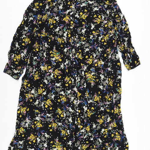 Marks and Spencer Womens Multicoloured Floral Viscose A-Line Size 14 Round Neck Button