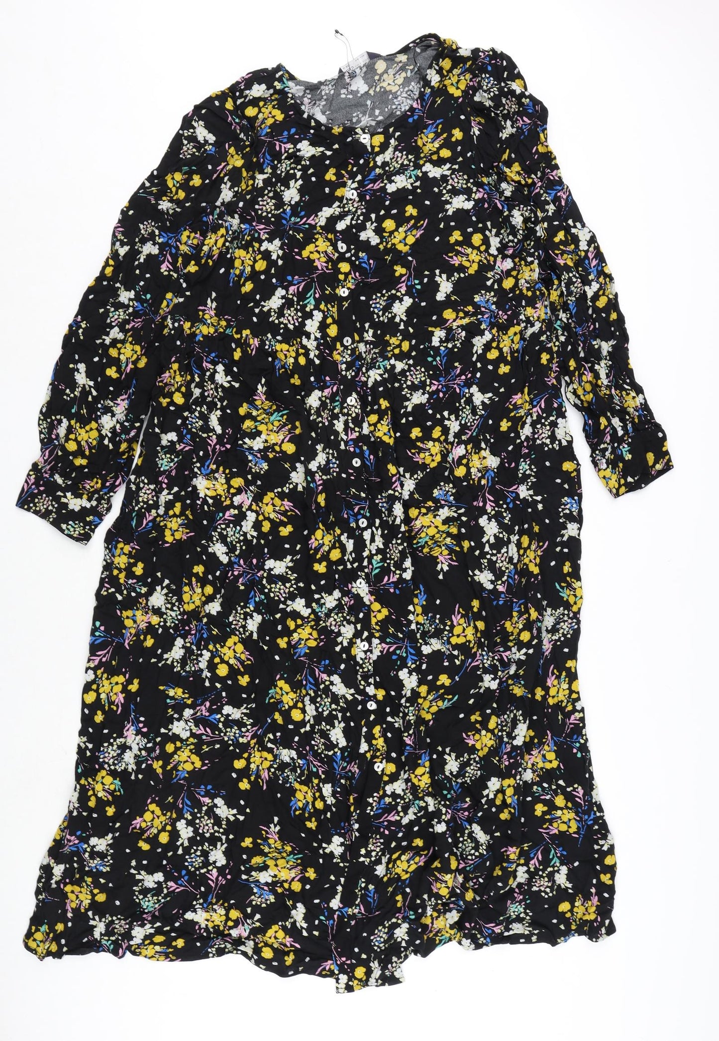 Marks and Spencer Womens Multicoloured Floral Viscose A-Line Size 14 Round Neck Button