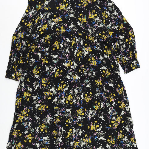 Marks and Spencer Womens Multicoloured Floral Viscose A-Line Size 14 Round Neck Button
