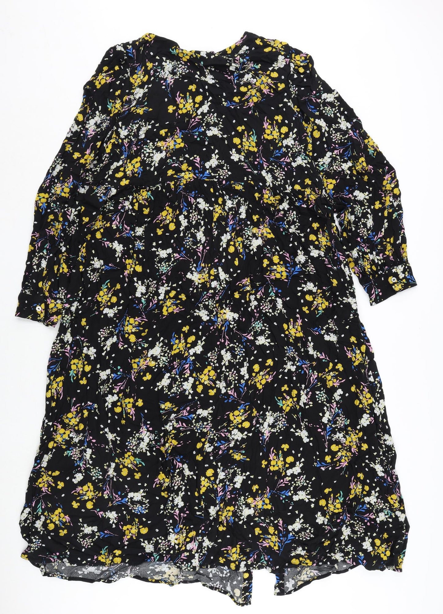 Marks and Spencer Womens Multicoloured Floral Viscose A-Line Size 14 Round Neck Button