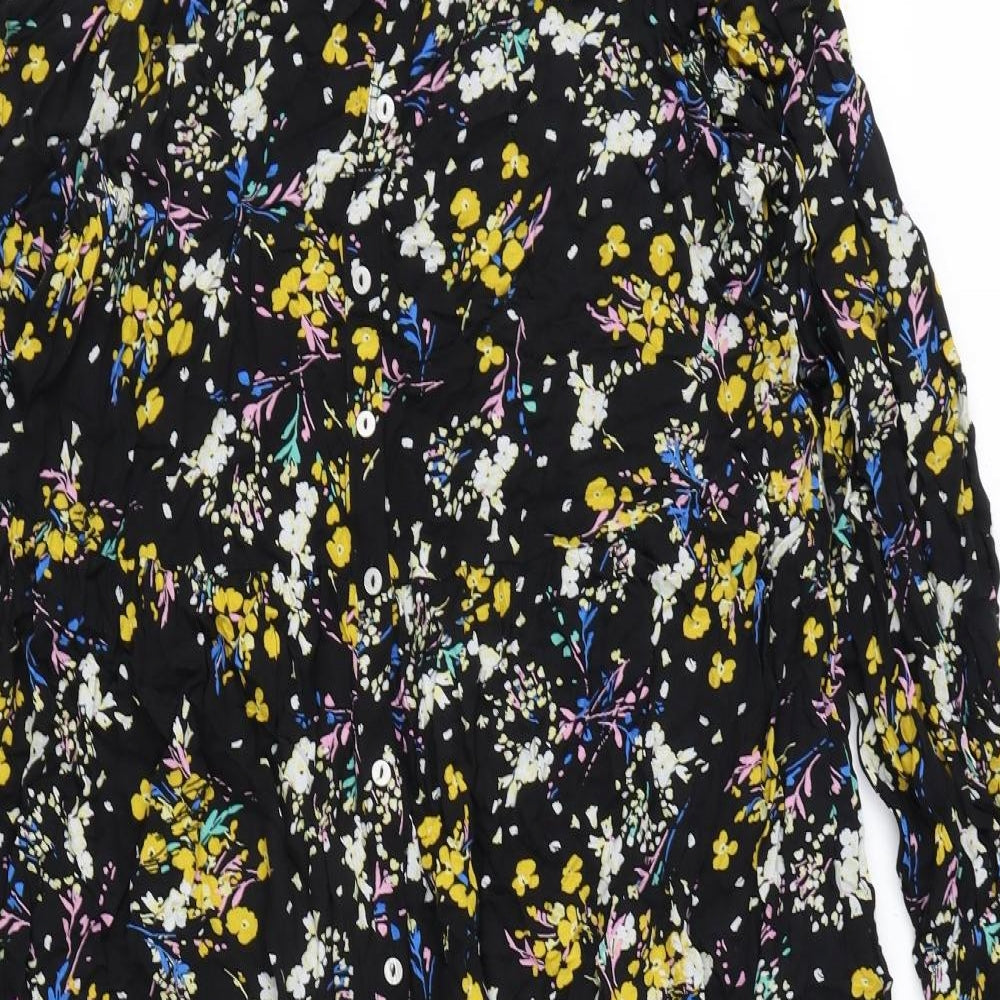 Marks and Spencer Womens Multicoloured Floral Viscose A-Line Size 14 Round Neck Button