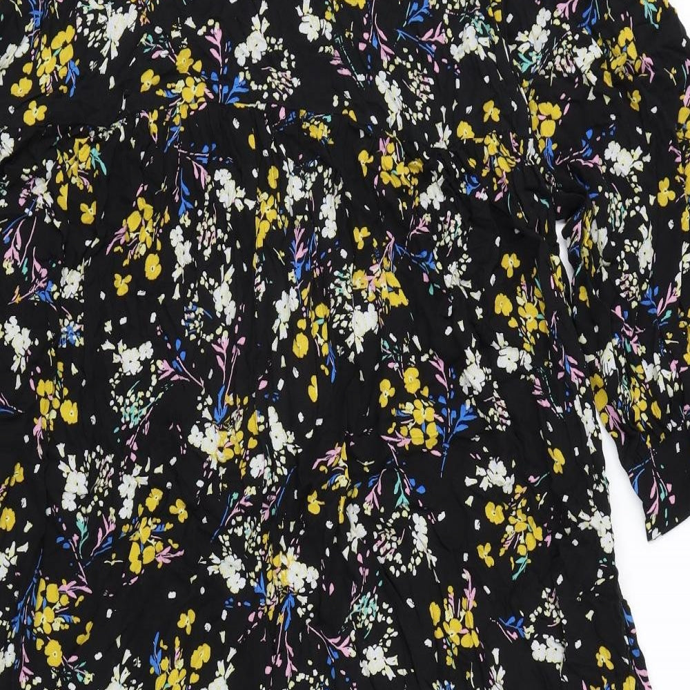Marks and Spencer Womens Multicoloured Floral Viscose A-Line Size 14 Round Neck Button