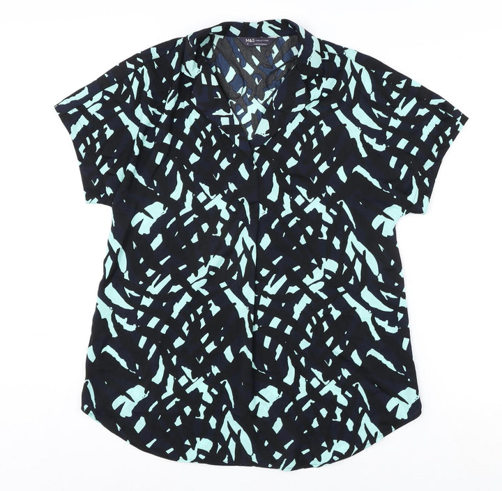 Marks and Spencer Womens Blue Geometric Polyester Basic Blouse Size 8 Collared