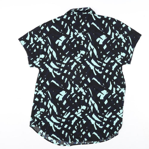 Marks and Spencer Womens Blue Geometric Polyester Basic Blouse Size 8 Collared