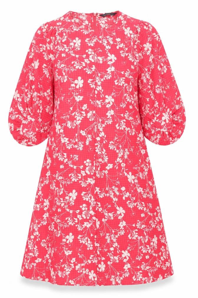 Marks and Spencer Womens Pink Floral Polyester A-Line Size 12 Round Neck Zip