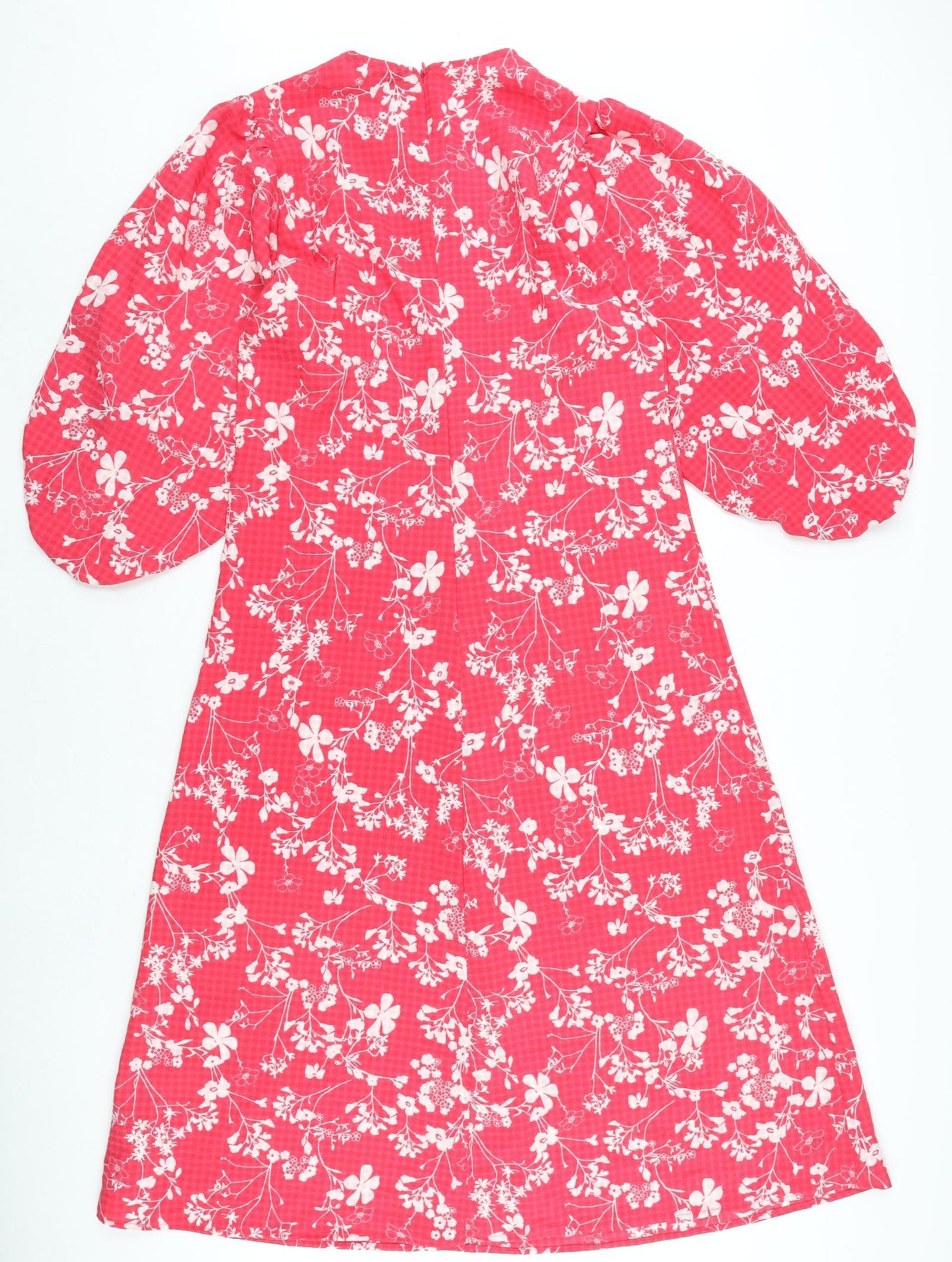 Marks and Spencer Womens Pink Floral Polyester A-Line Size 12 Round Neck Zip