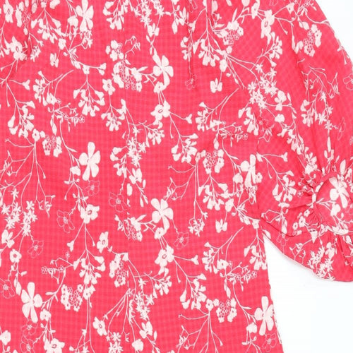 Marks and Spencer Womens Pink Floral Polyester A-Line Size 12 Round Neck Zip