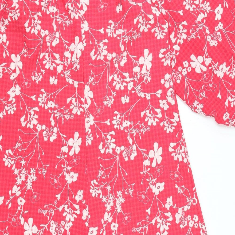 Marks and Spencer Womens Pink Floral Polyester A-Line Size 12 Round Neck Zip