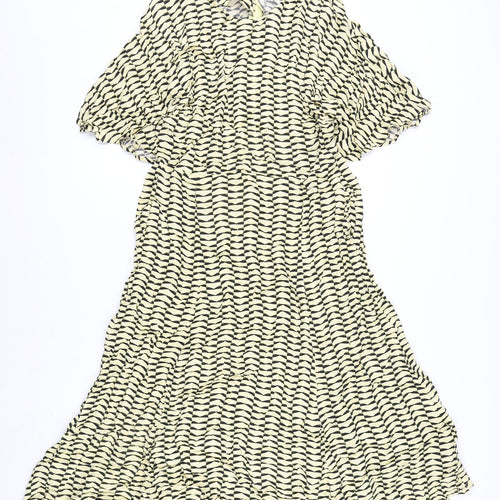 Autograph Womens Yellow Geometric Viscose A-Line Size 16 Round Neck Zip