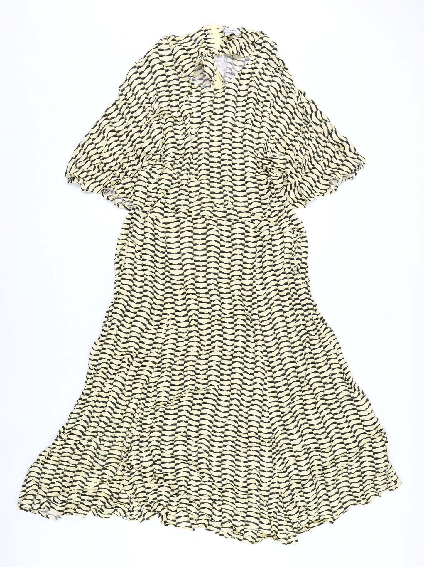 Autograph Womens Yellow Geometric Viscose A-Line Size 16 Round Neck Zip