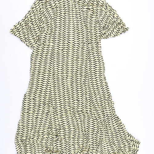 Autograph Womens Yellow Geometric Viscose A-Line Size 16 Round Neck Zip