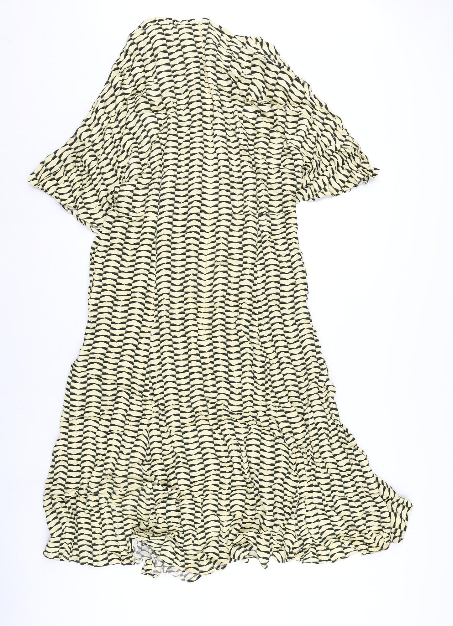 Autograph Womens Yellow Geometric Viscose A-Line Size 16 Round Neck Zip