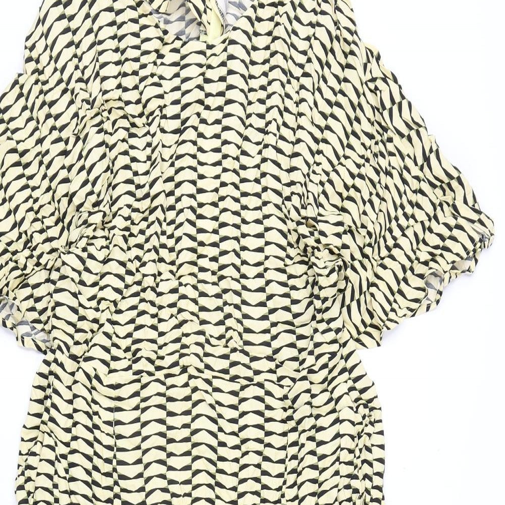 Autograph Womens Yellow Geometric Viscose A-Line Size 16 Round Neck Zip