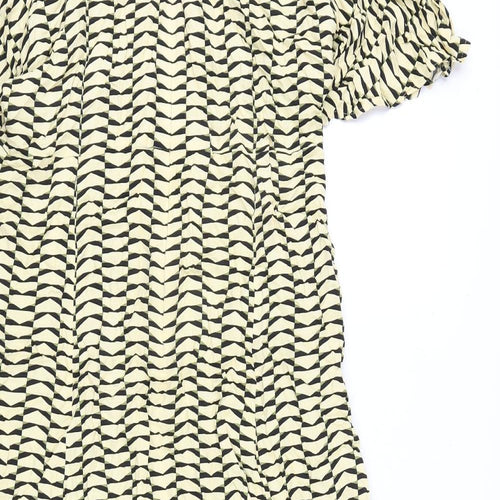 Autograph Womens Yellow Geometric Viscose A-Line Size 16 Round Neck Zip