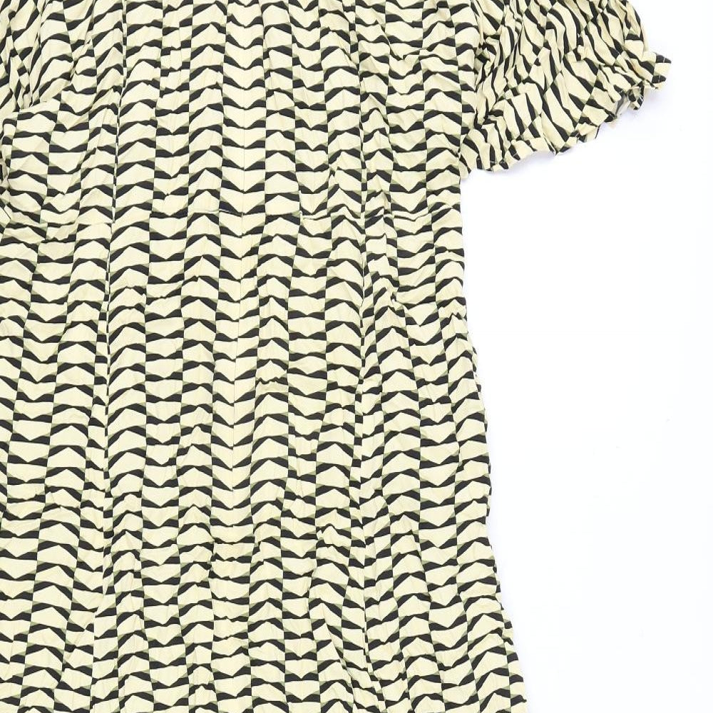 Autograph Womens Yellow Geometric Viscose A-Line Size 16 Round Neck Zip