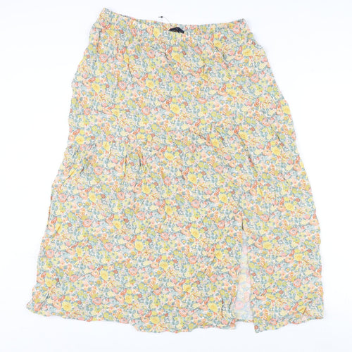 Marks and Spencer Womens Multicoloured Floral Viscose Flare Skirt Size 14 - Slit