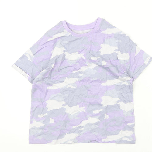 Marks and Spencer Boys Purple Camouflage Cotton Basic T-Shirt Size 8-9 Years Round Neck Pullover