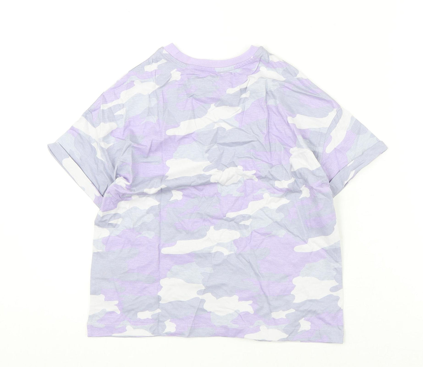 Marks and Spencer Boys Purple Camouflage Cotton Basic T-Shirt Size 8-9 Years Round Neck Pullover