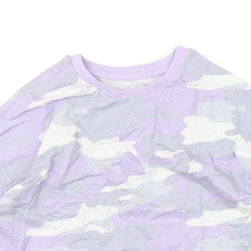 Marks and Spencer Boys Purple Camouflage Cotton Basic T-Shirt Size 8-9 Years Round Neck Pullover