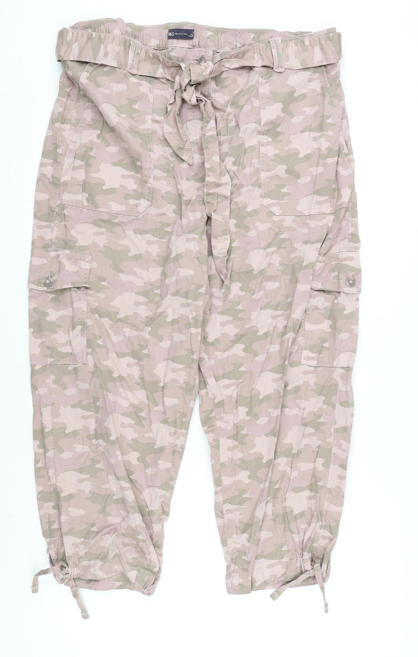 Marks and Spencer Womens Pink Camouflage Lyocell Cargo Trousers Size 20 L23 in Regular Zip