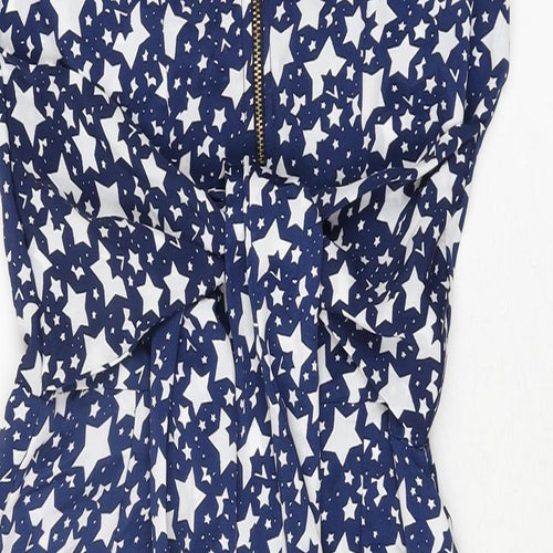 Closet Womens Blue Geometric Polyester Shift Size 8 V-Neck Zip - Star Print Belted