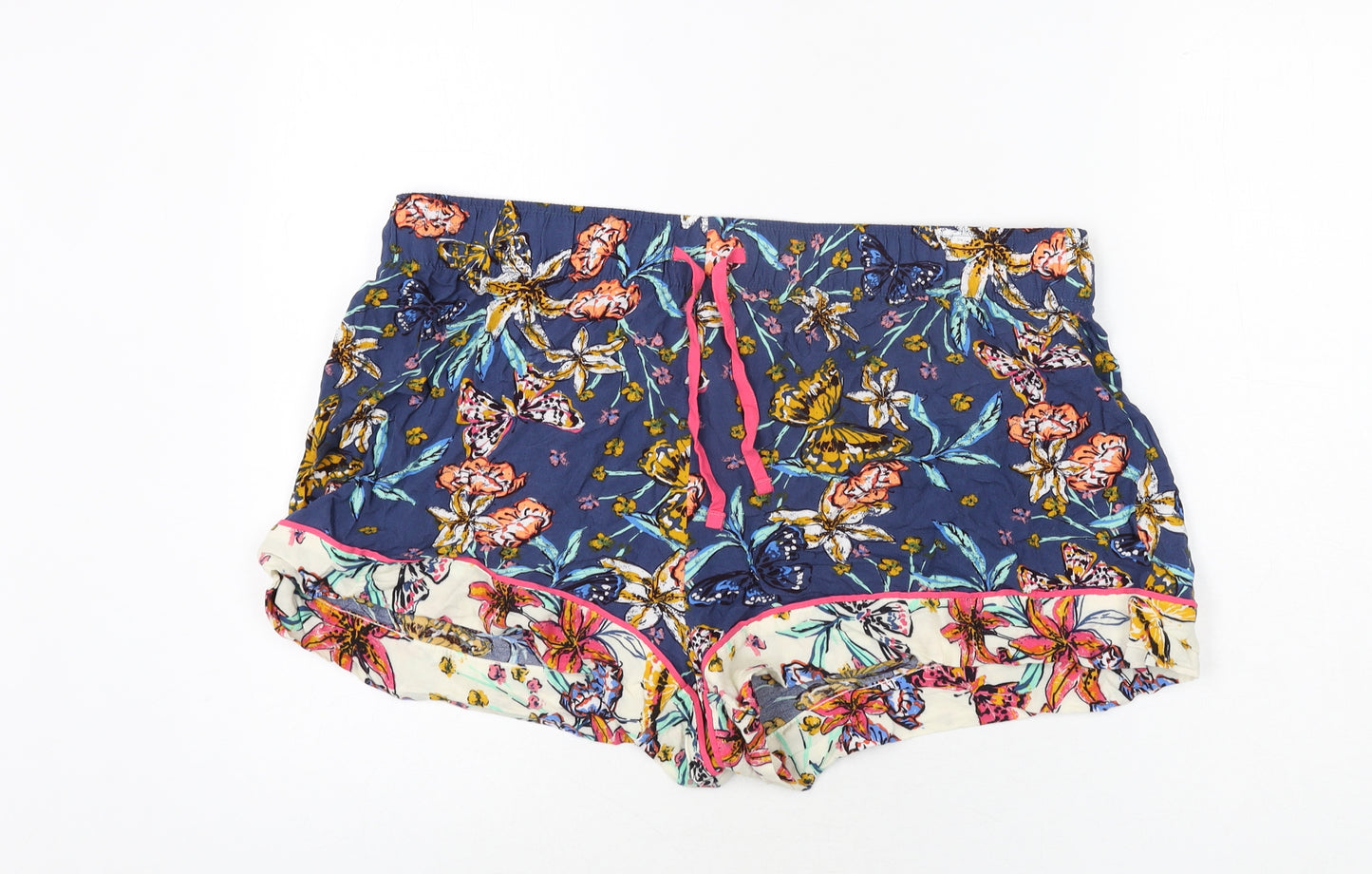 Marks and Spencer Womens Multicoloured Geometric Viscose Top Sleep Shorts Size 18 Drawstring - Floral Butterfly Print