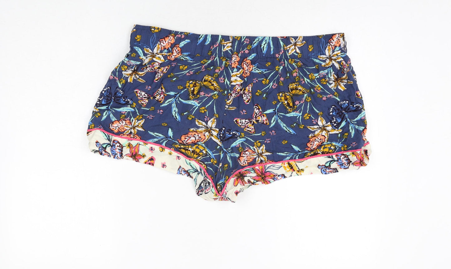 Marks and Spencer Womens Multicoloured Geometric Viscose Top Sleep Shorts Size 18 Drawstring - Floral Butterfly Print