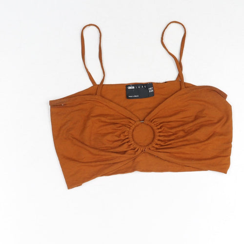 ASOS Womens Brown Polyester Cropped Blouse Size 12 Sweetheart - Cut Out Rouched