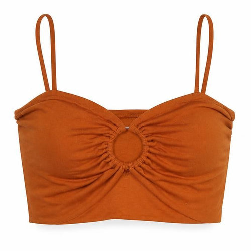 ASOS Womens Brown Polyester Cropped Blouse Size 12 Sweetheart - Cut Out Rouched