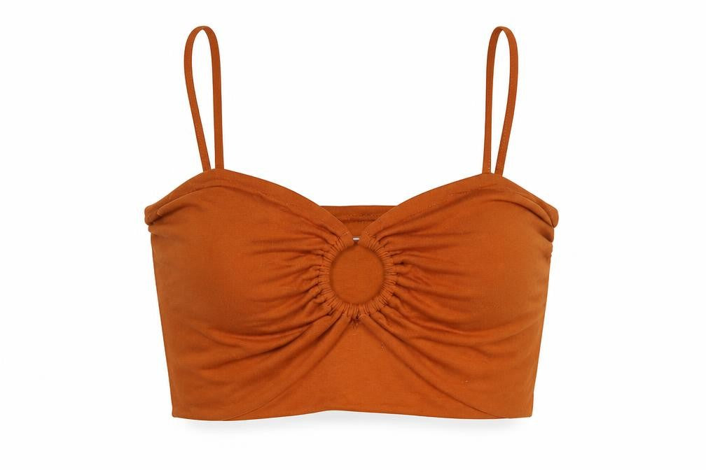 ASOS Womens Brown Polyester Cropped Blouse Size 12 Sweetheart - Cut Out Rouched