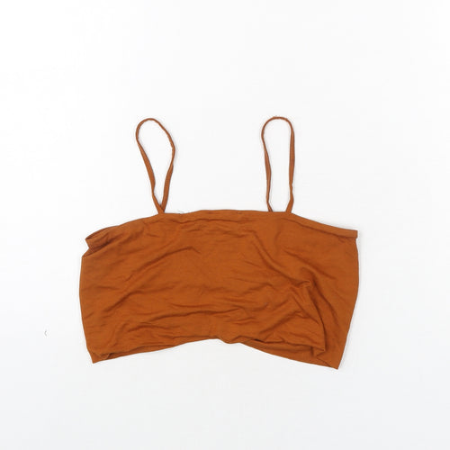 ASOS Womens Brown Polyester Cropped Blouse Size 12 Sweetheart - Cut Out Rouched