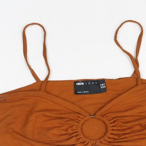 ASOS Womens Brown Polyester Cropped Blouse Size 12 Sweetheart - Cut Out Rouched