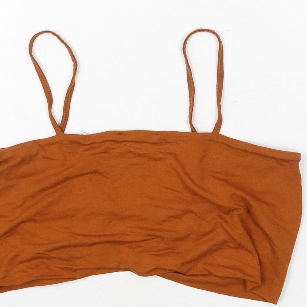 ASOS Womens Brown Polyester Cropped Blouse Size 12 Sweetheart - Cut Out Rouched