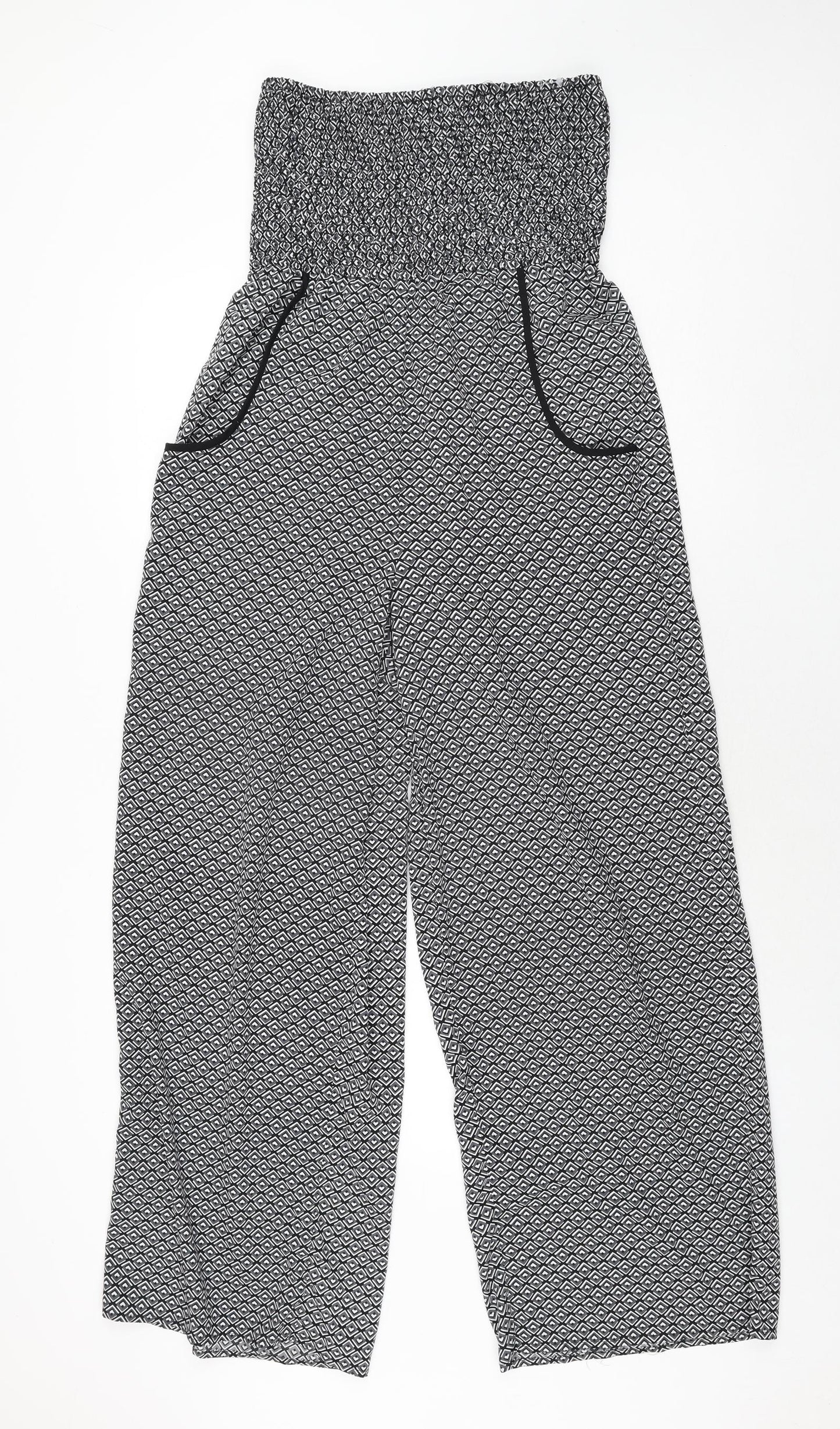 Band of Gypsies Womens Grey Geometric Polyester Jumpsuit One-Piece Size S L29 in Pullover - Rouched Bodice