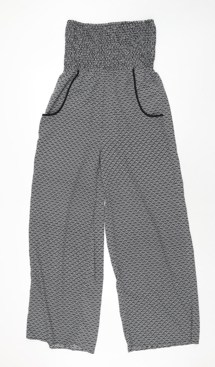 Band of Gypsies Womens Grey Geometric Polyester Jumpsuit One-Piece Size S L29 in Pullover - Rouched Bodice
