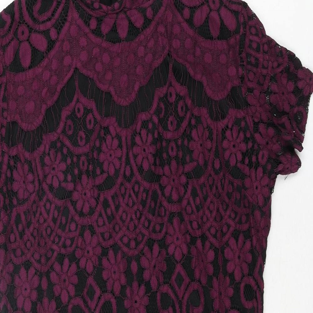Boohoo Womens Purple Geometric Cotton Bodycon Size 14 Mock Neck Zip