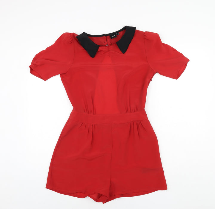 ASOS Womens Red Polyester Playsuit One-Piece Size 10 L3 in Button - Open Back