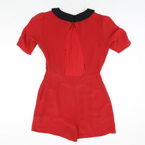 ASOS Womens Red Polyester Playsuit One-Piece Size 10 L3 in Button - Open Back