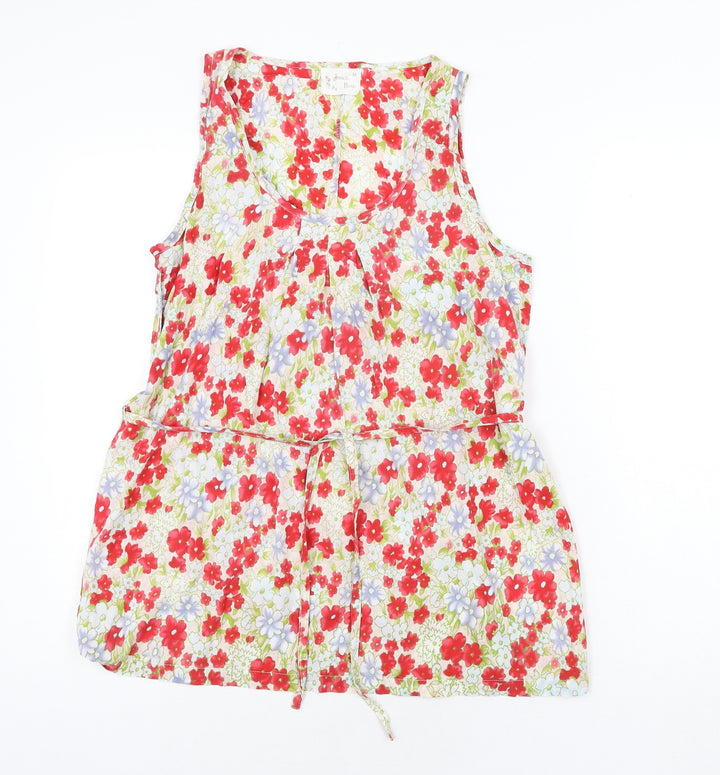 Amichi Basic Womens Multicoloured Floral Cotton Basic Blouse Size M Scoop Neck - Belted