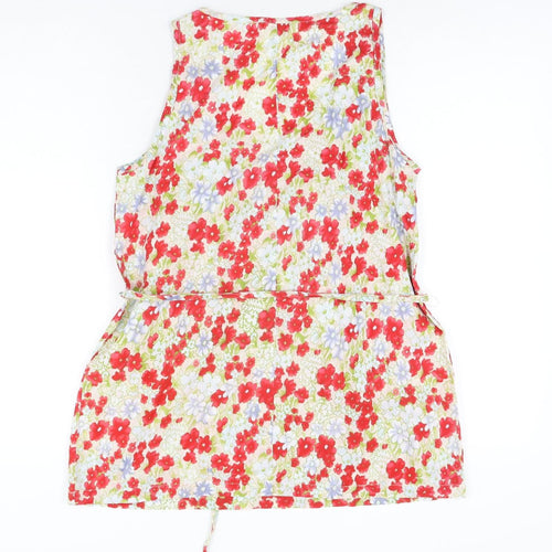 Amichi Basic Womens Multicoloured Floral Cotton Basic Blouse Size M Scoop Neck - Belted