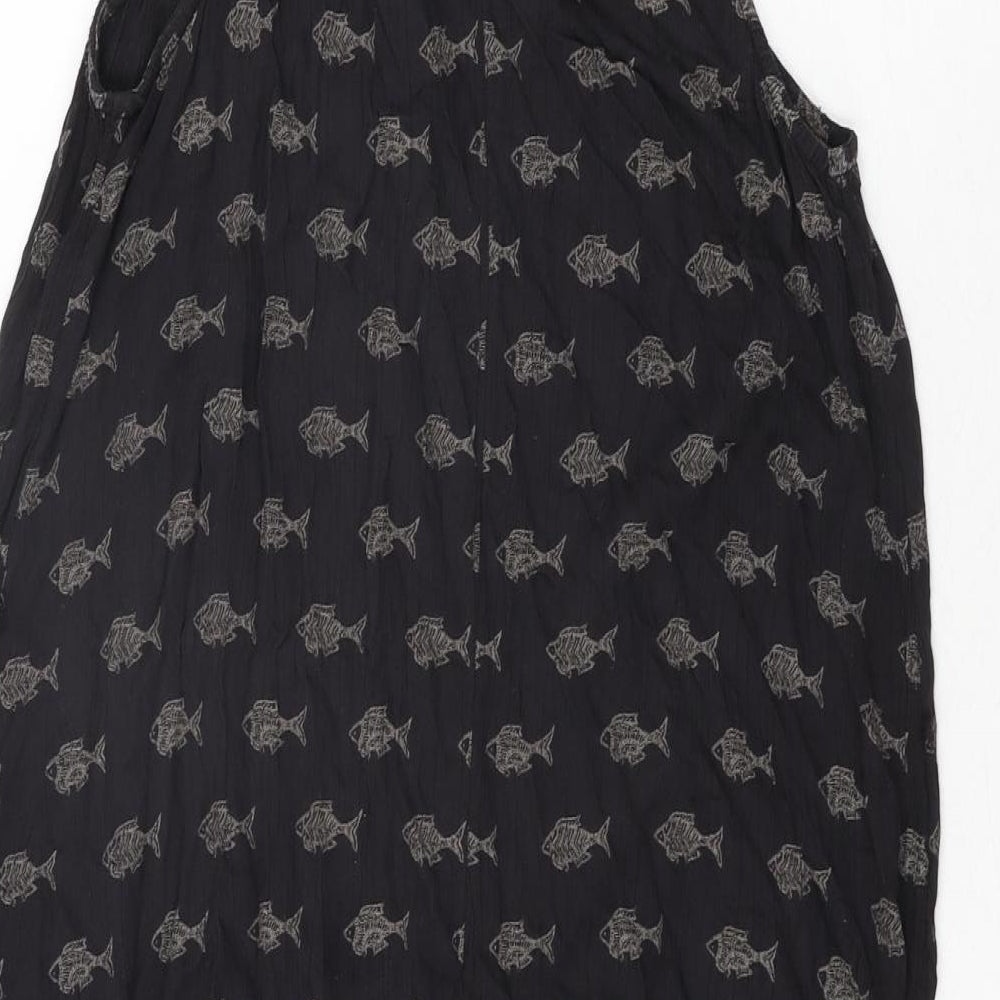 Fat Face Womens Beige Geometric Viscose Shift Size 12 Round Neck Tie - Fish Print
