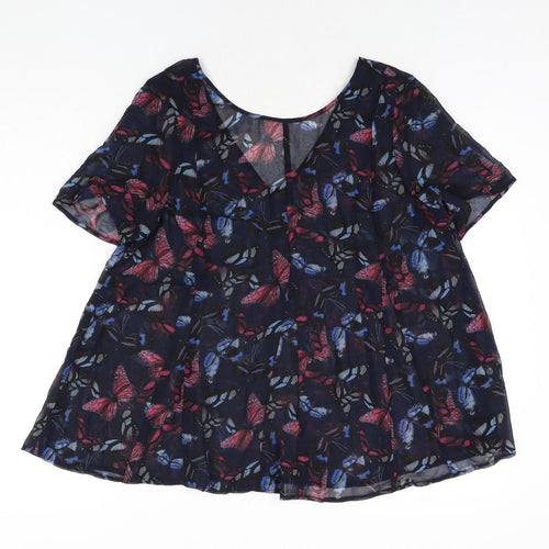 NEXT Womens Blue Geometric Polyester Basic Blouse Size 14 Round Neck - Semi Sheer Butterfly Print