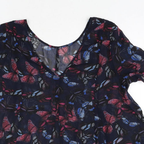NEXT Womens Blue Geometric Polyester Basic Blouse Size 14 Round Neck - Semi Sheer Butterfly Print