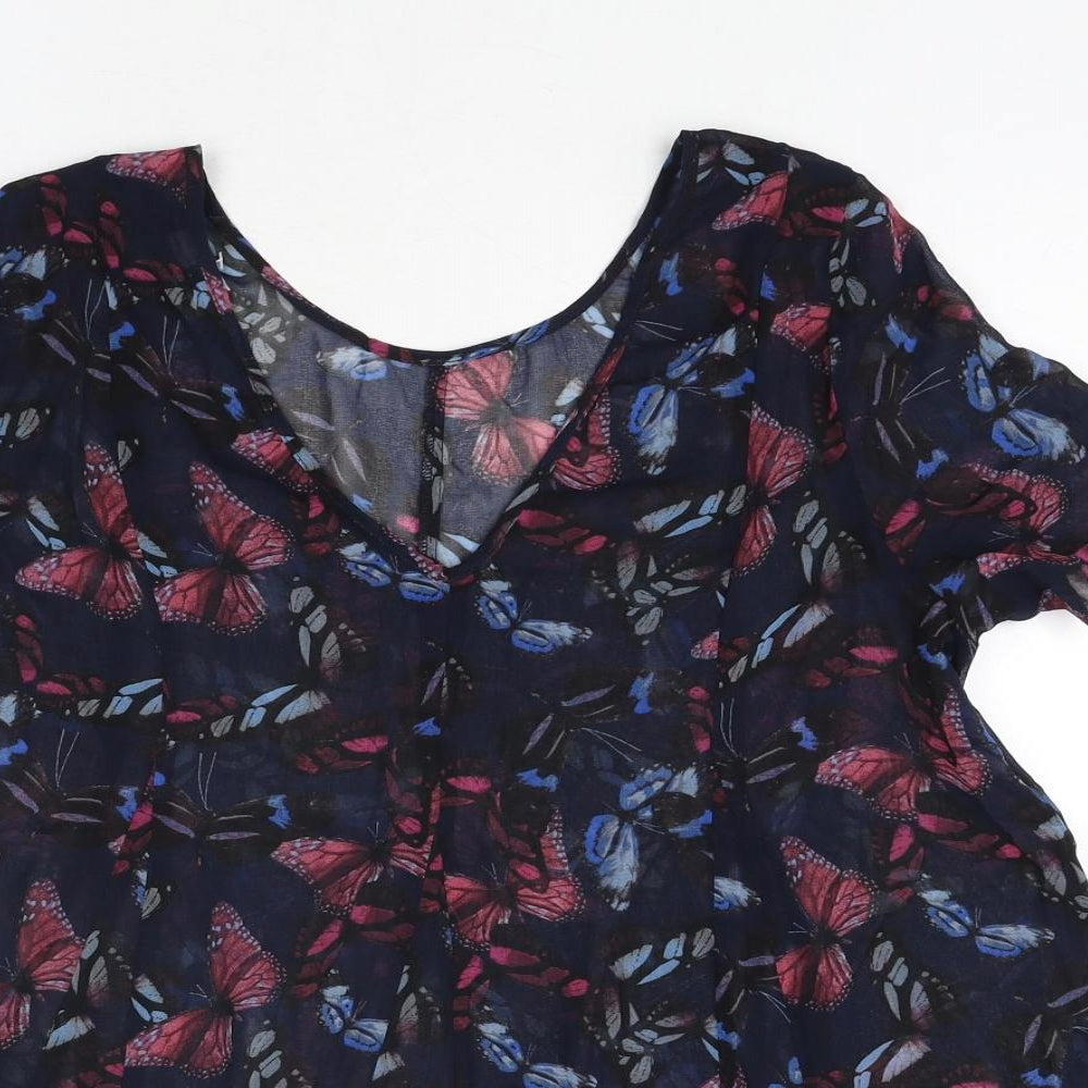 NEXT Womens Blue Geometric Polyester Basic Blouse Size 14 Round Neck - Semi Sheer Butterfly Print