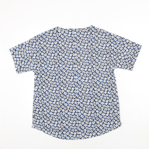 Marks and Spencer Womens Blue Floral Polyester Basic Blouse Size 12 Round Neck