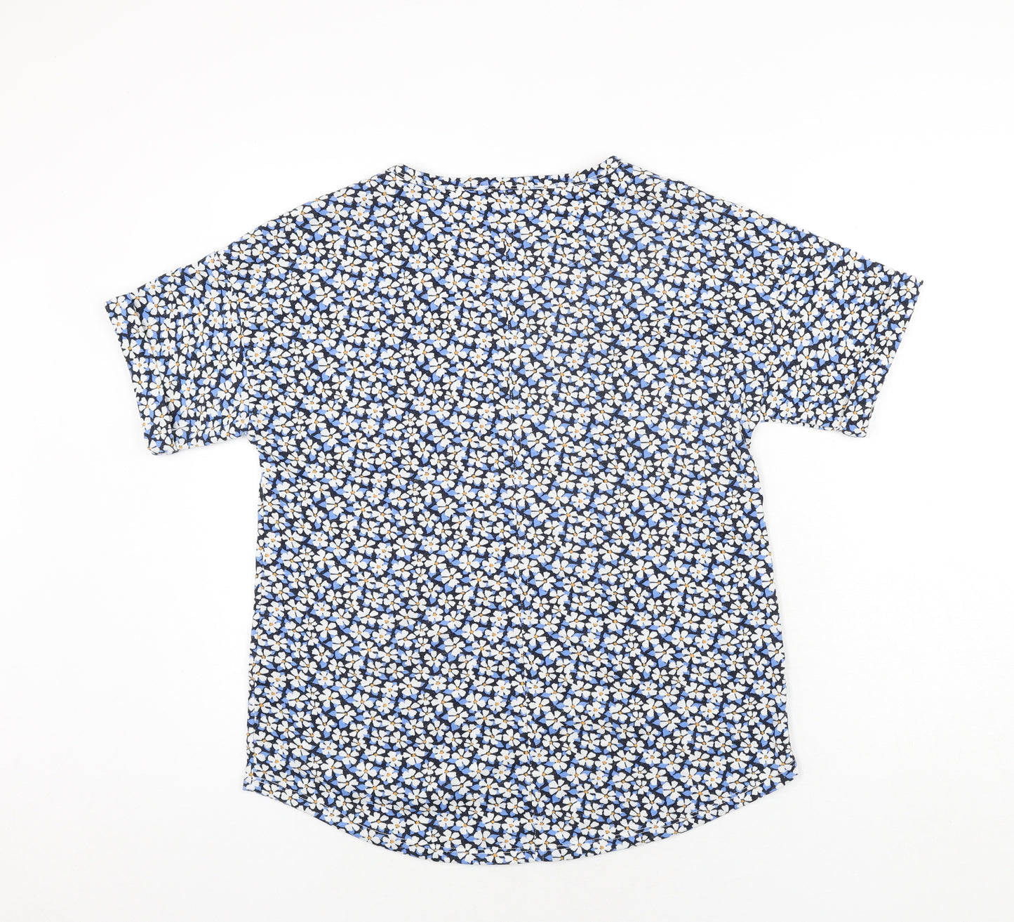 Marks and Spencer Womens Blue Floral Polyester Basic Blouse Size 12 Round Neck